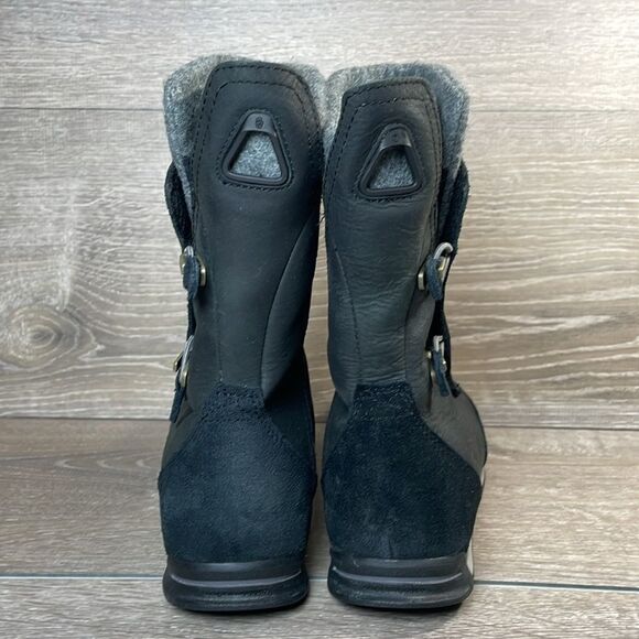 Teva Haley Waterproof Black Leather Gray Warm Women’s Sz 6 Pull On Winter Boots - Picture 4 of 13